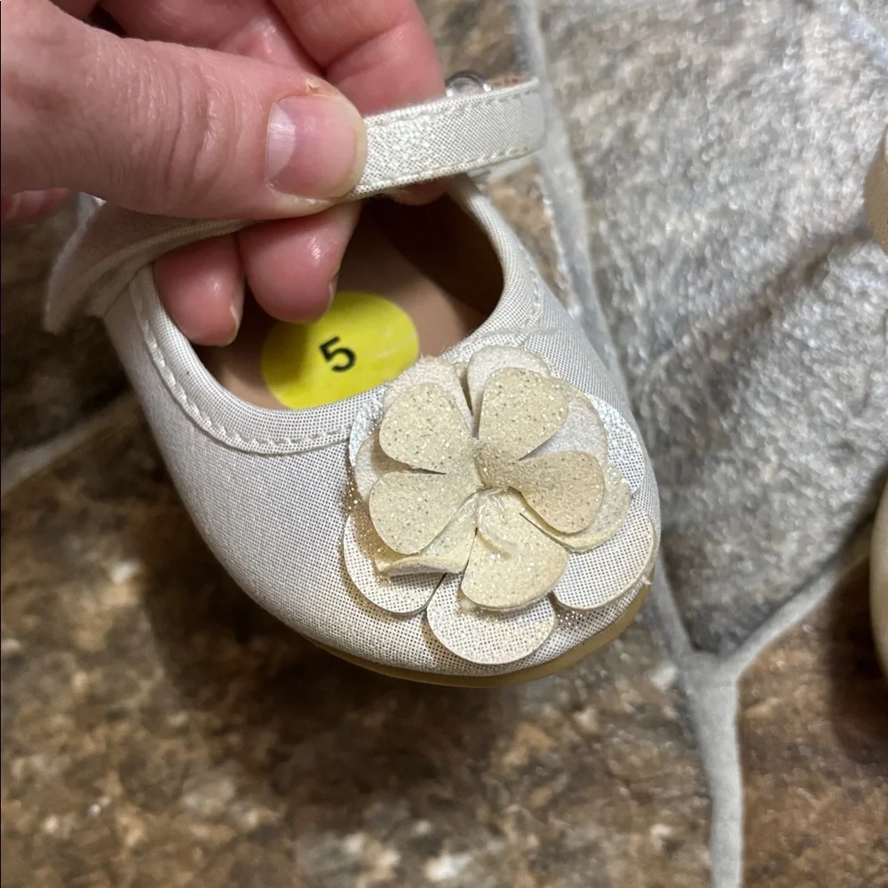 Sugar Kids Beige Floral Mary Jane Shoes